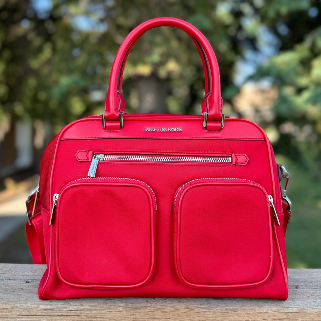 Michael Kors Red Hanover Satchel Large